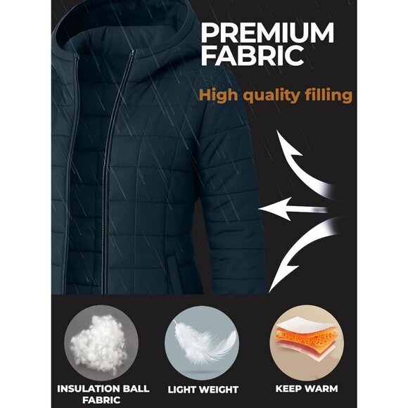 Women's Puffer Jacket Hood 32 Degree Quilted Puff Foldable Jacket Dark Blue - Picture 7 of 7